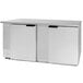 A stainless steel Beverage-Air back bar refrigerator with two solid doors.