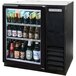 A black Beverage-Air back bar refrigerator filled with beer bottles.