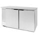 A stainless steel Beverage-Air back bar refrigerator with two doors.