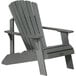 A gray wooden Lifetime Adirondack chair with armrests.