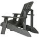 A grey wooden Lifetime Adirondack chair with armrests.