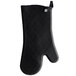 A black San Jamar Flexguard silicone oven mitt with a white background.