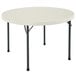 A Lifetime almond plastic folding table with black legs.