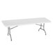 A white rectangular table with metal legs.