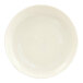 A round, plain white porcelain plate.