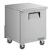 A silver True undercounter refrigerator with a black handle.