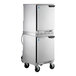 A large stainless steel Beverage-Air undercounter refrigerator with wheels and a handle.