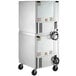 A stainless steel Beverage-Air undercounter freezer with wheels.