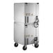 A stainless steel Beverage-Air undercounter refrigerator with wheels.