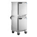 A stainless steel Beverage-Air undercounter refrigerator and freezer with wheels.