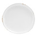 A round, superwhite porcelain plate with slight rustic detailing on the rim.