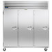 The left hinged door of a Traulsen G Series reach-in refrigerator with a handle on a white background.