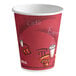 A red Solo paper hot cup with a bistro print on it.