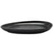 A black rectangular Front of the House Pepper porcelain plate with a black rim.