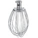 A stainless steel wire whip with a metal handle.