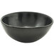 A black oval porcelain bowl with a black rim on a white background.