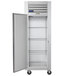 A silver Traulsen G Series reach-in refrigerator with a door open.