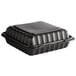 A black Ecopax plastic take-out container with a lid.