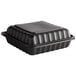 A black Ecopax plastic take-out container with a lid.