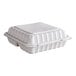A white plastic Ecopax take-out container with 3 compartments and a square lid.