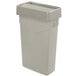 A beige rectangular Carlisle Trimline trash can with a lid.