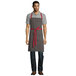 Uncommon Threads 3104 Classic Broken Twill Poly-Cotton Rebel Bib Apron with Red Webbing and 3 Pockets - 34 inchL x 36 inchW