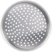 An American Metalcraft heavy weight aluminum pizza pan with holes in it.