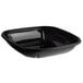 A black square Fineline PET plastic bowl with a black lid.