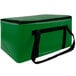 a green cooler bag with black straps