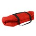 A red Sterno food carrier with black straps.