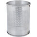 A silver metal Robot Coupe perforated basket with holes.