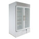 A white Beverage-Air MarketMax refrigerator with glass doors.