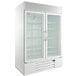 A white Beverage-Air MarketMax glass door refrigerator with shelves.