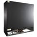 A black Beverage-Air market refrigeration unit with glass sliding doors.