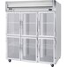 A Beverage-Air white refrigerator with glass half doors.