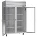 A Beverage-Air Horizon Series glass door reach-in freezer with two doors.