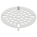 A stainless steel 3 1/2" flat strainer with holes.
