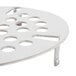 A stainless steel 3 1/2" flat strainer with holes in it.