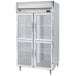 A white Beverage-Air reach-in refrigerator with glass half doors.