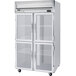 A Beverage-Air white reach-in refrigerator with glass half doors.