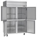 A Beverage-Air Horizon Series reach-in freezer with open half doors.