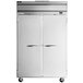 A Beverage-Air stainless steel reach-in refrigerator with two doors.