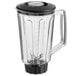 A clear Galaxy 44 oz. polycarbonate blender jar with a black lid.