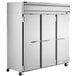 A Beverage-Air Horizon Series reach-in freezer with three white doors.