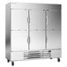 A Beverage-Air Horizon Series bottom mount half-door reach-in freezer with four doors.