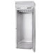 A Beverage-Air stainless steel roll-in refrigerator with a solid door open.