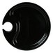 A black melamine party plate with a circular hole in the middle.