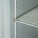 A shelf with a metal rack inside a Beverage-Air Horizon Series reach-in freezer with glass doors.