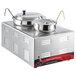 A silver stainless steel Avantco countertop food warmer with two pots on top.