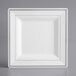 A white square plate with a silver border.